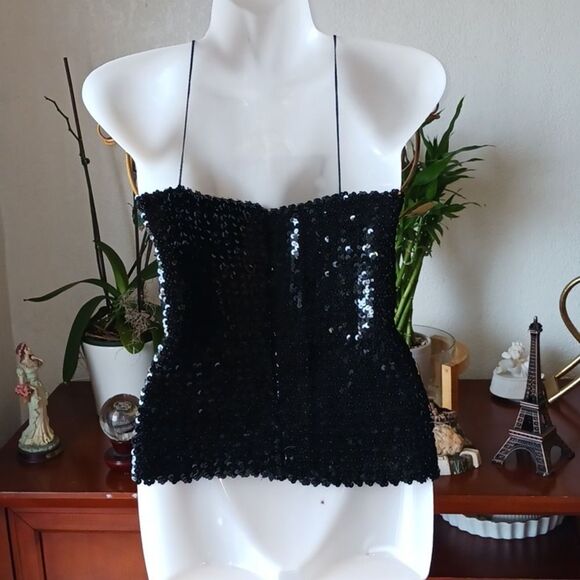 Cassidy black sequin spaghettis strap tub blouse size M - Picture 4 of 5